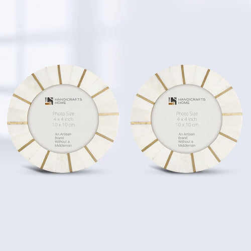 Handmade Round Picture Frame Palace Soul Collection Bone & Brass, 4" x4", for tabletop or wall display