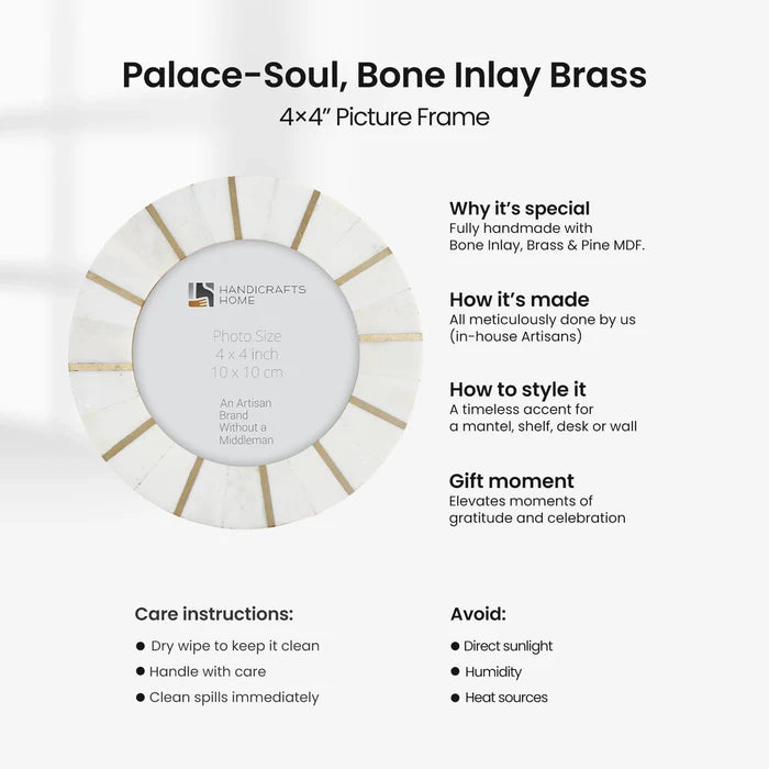 Round Picture Frame Palace Soul Collection Bone & Brass, 4" x4" - Pack of 2