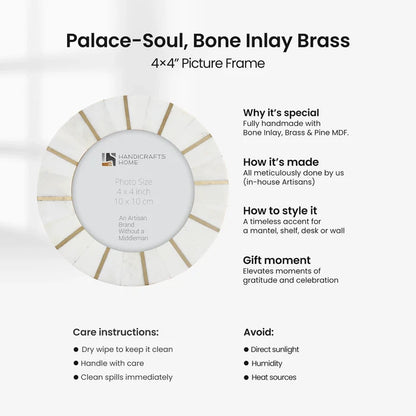 Round Picture Frame Palace Soul Collection Bone & Brass, 4" x4" - Pack of 2