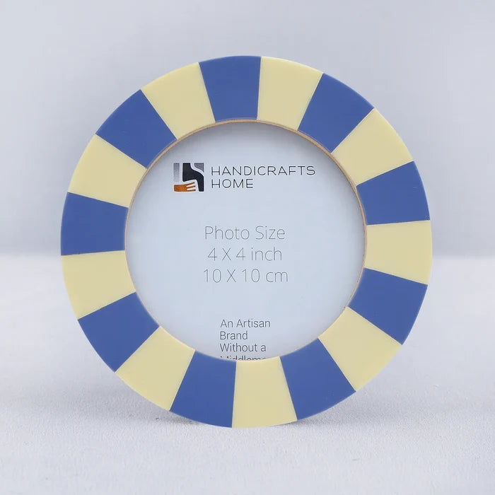 Handmade Round Resin Inlay Baby Picture Frame 4x4 Blue Cream Table Wall Decor