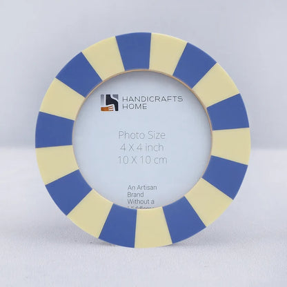 Handmade Round Resin Inlay Baby Picture Frame 4x4 Blue Cream Table Wall Decor