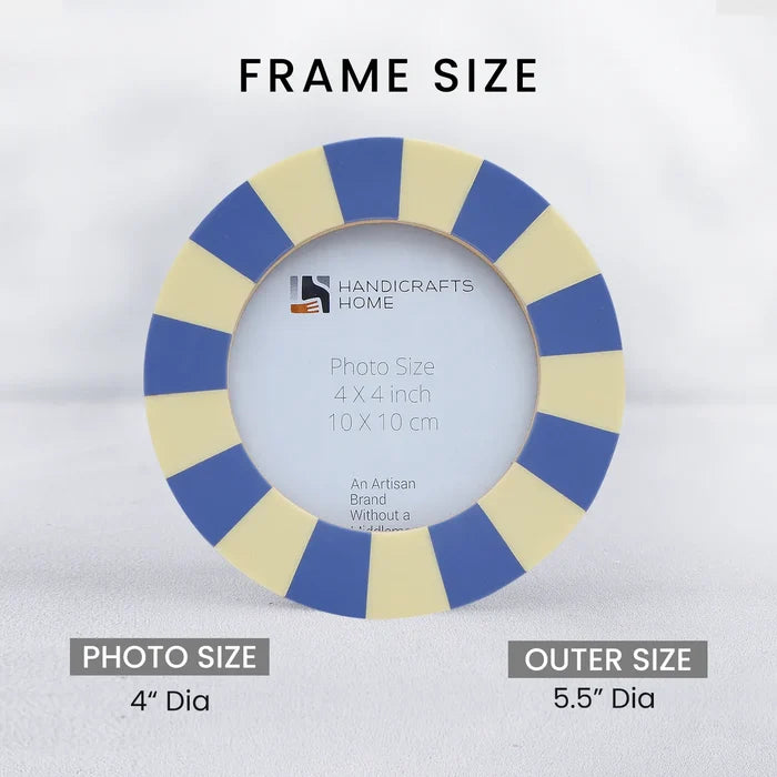 Round Resin Inlay Baby Picture Frame 4x4 Blue Cream Table Wall Decor