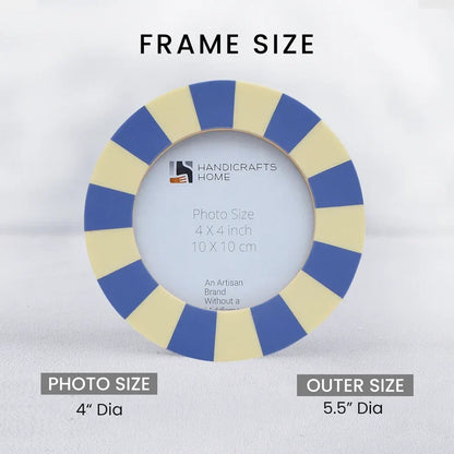 Round Resin Inlay Baby Picture Frame 4x4 Blue Cream Table Wall Decor
