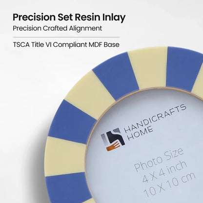 Round Resin Inlay Baby Picture Frame 4x4 Blue Cream Table Wall Decor