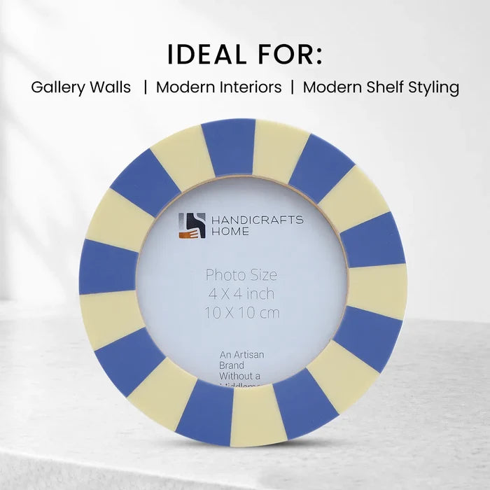 Round Resin Inlay Baby Picture Frame 4x4 Blue Cream Table Wall Decor