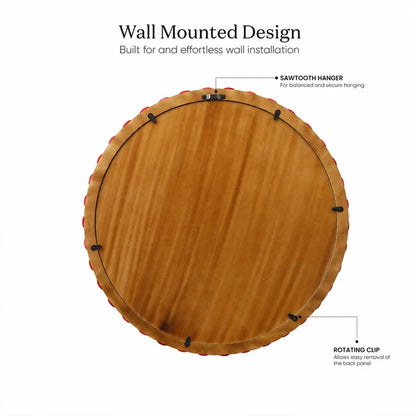 Round Scalloped Bone Inlay Mirror Frame, Red & White, 18” x 18”