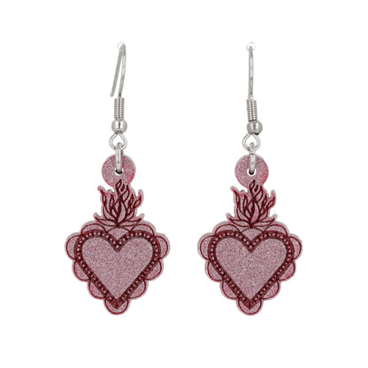 Sacred Heart Earrings - Pink