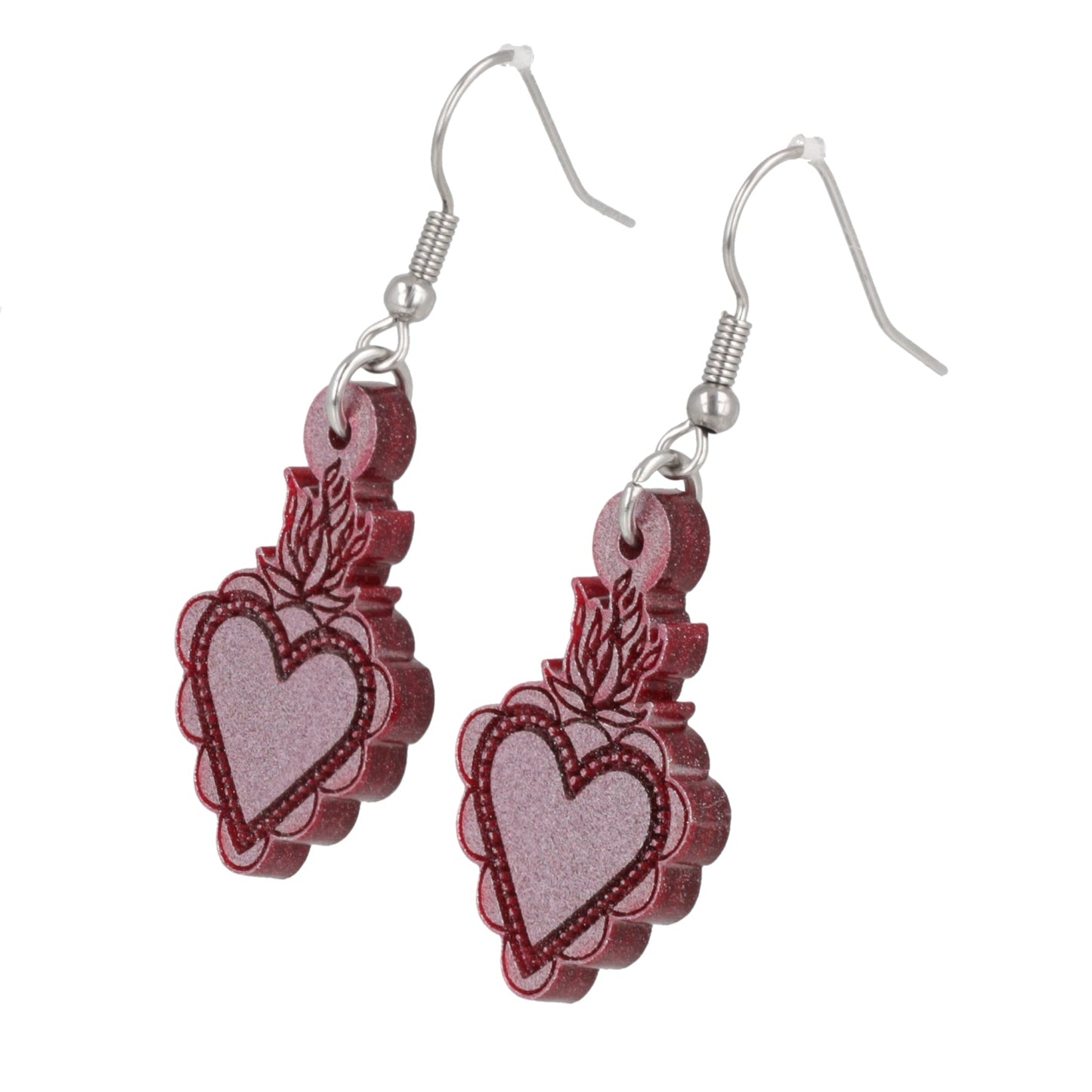 Sacred Heart Earrings - Pink