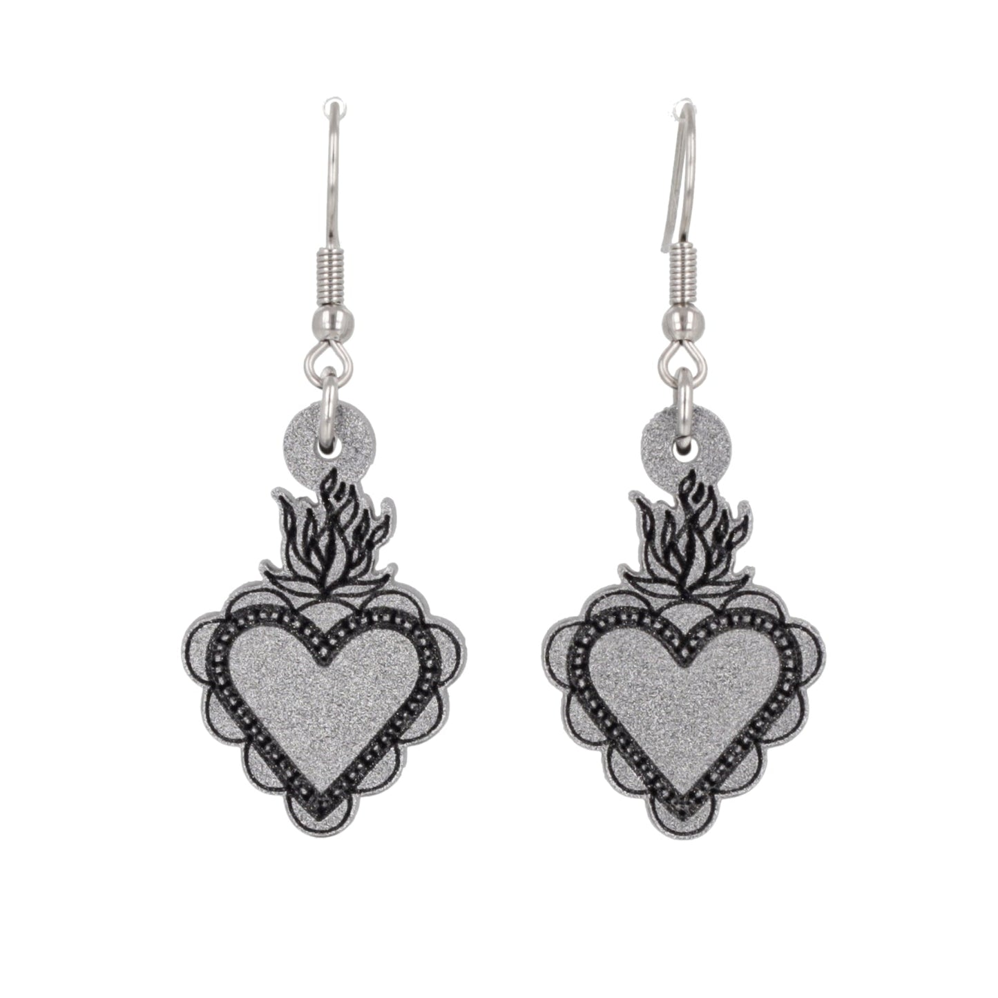 Sacred Heart Earrings - Silver