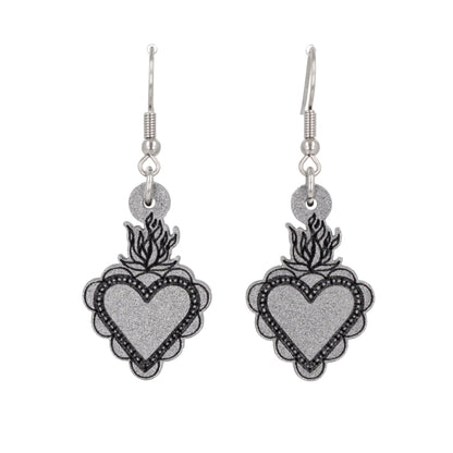 Sacred Heart Earrings - Silver