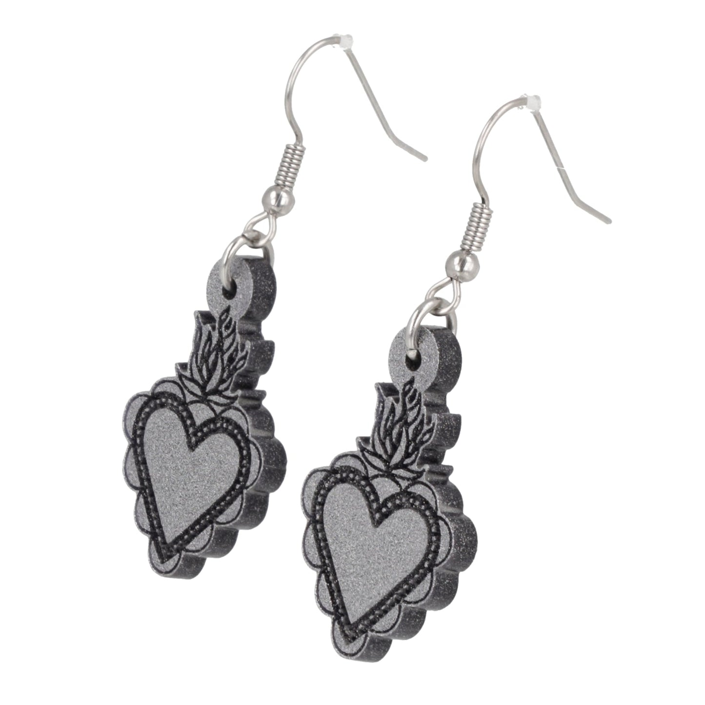 Sacred Heart Earrings - Silver