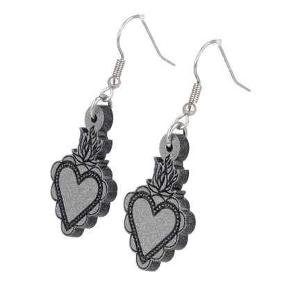 Sacred Heart Earrings - Silver