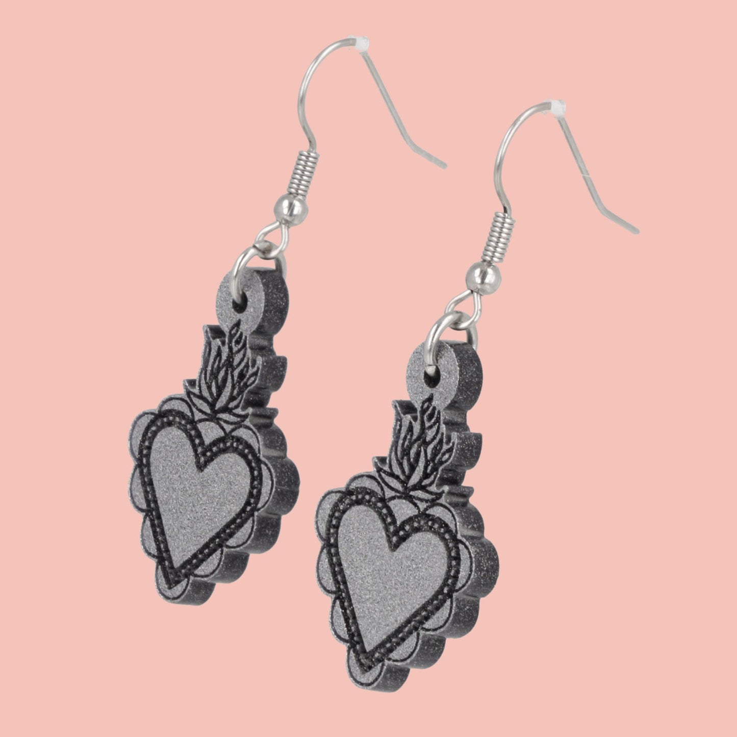 Sacred Heart Earrings - Silver