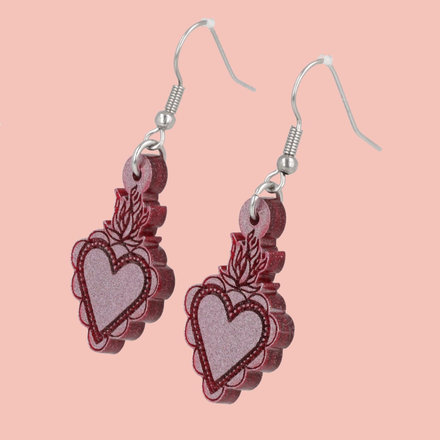 Sacred Heart Earrings - Pink