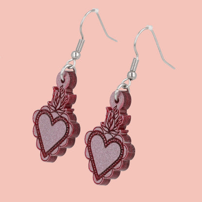 Sacred Heart Earrings - Pink