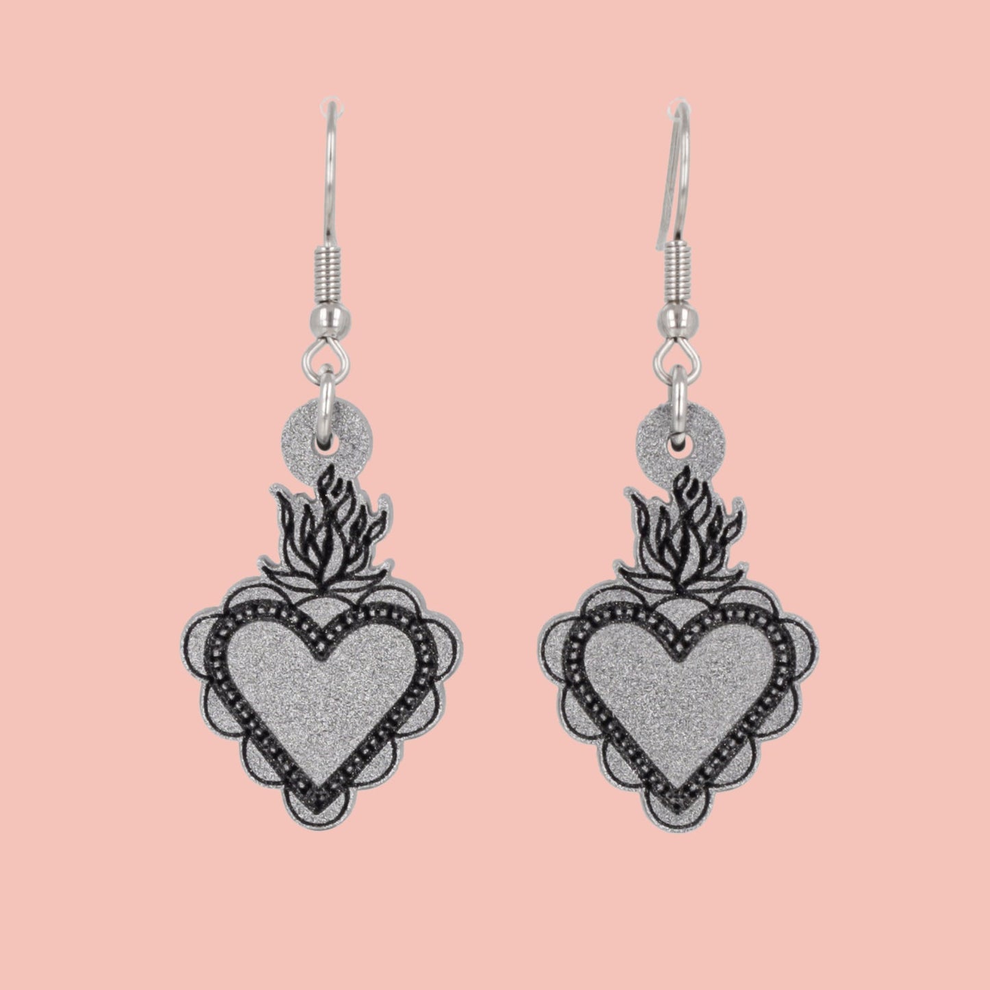 Sacred Heart Earrings - Silver