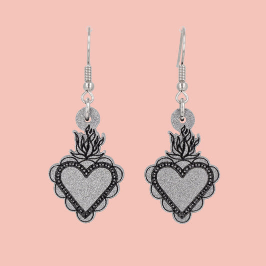 Sacred Heart Earrings - Silver