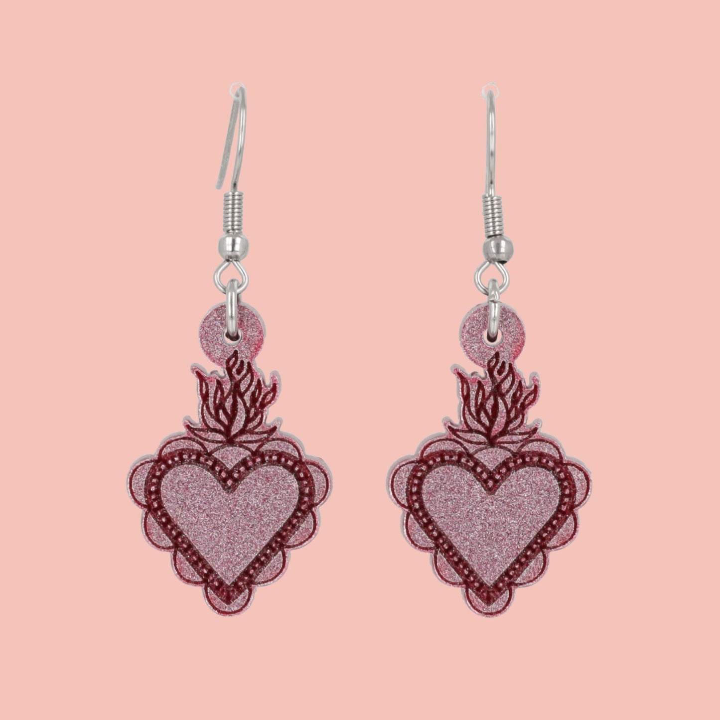 Sacred Heart Earrings - Pink