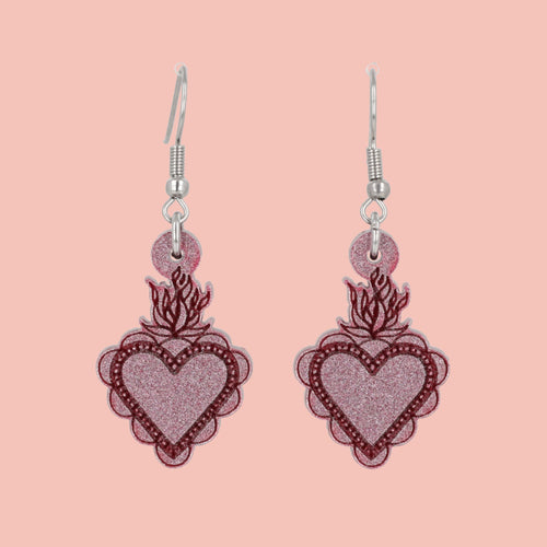 Sacred Heart Earrings - Pink
