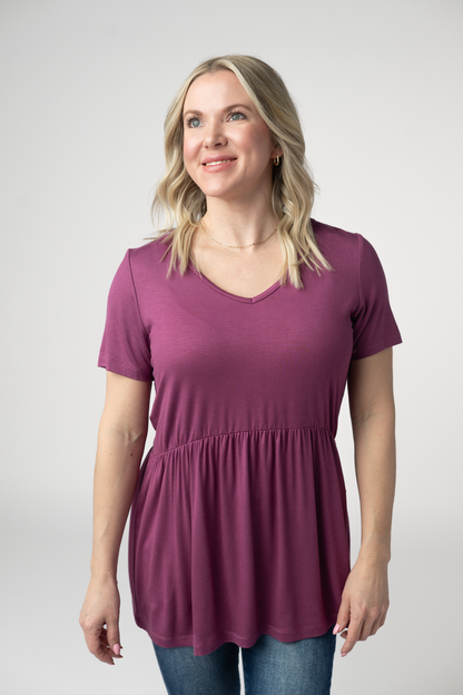 Sarah Ruffle Short Sleeve - Mulberry