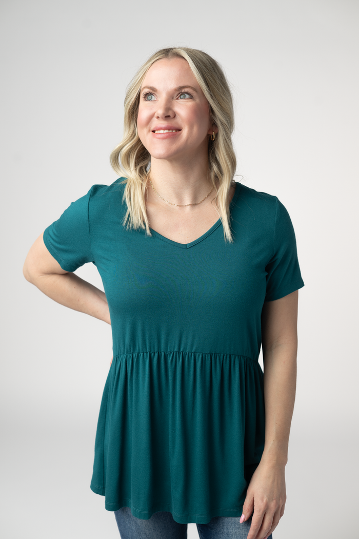Sarah Ruffle Short Sleeve - Teal