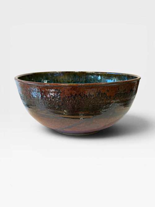 Serving Bowl, large - blue with copper red texture