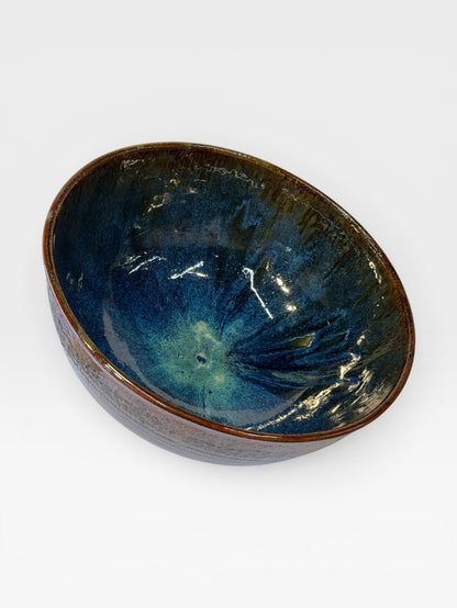 Serving Bowl, large - blue with copper red texture