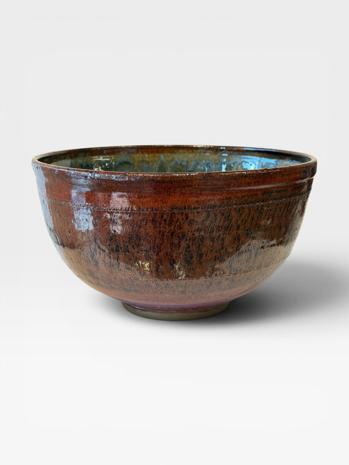 Serving Bowl, large - blue with copper red