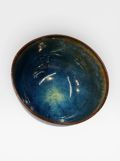 Serving Bowl, large - blue with copper red