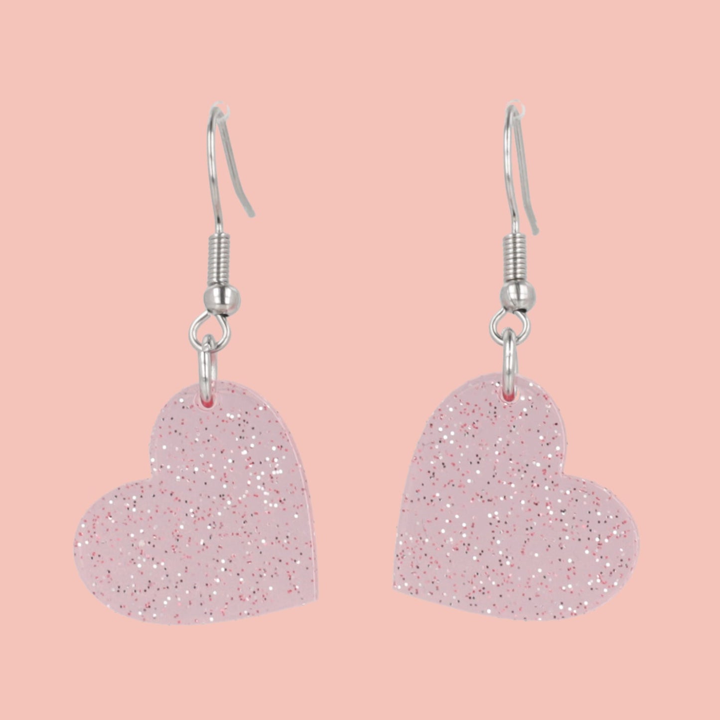 Shimmer Heart Earrings - Pink