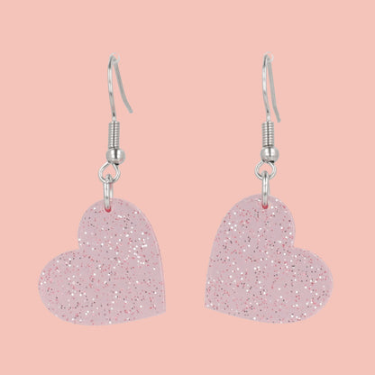 Shimmer Heart Earrings - Pink