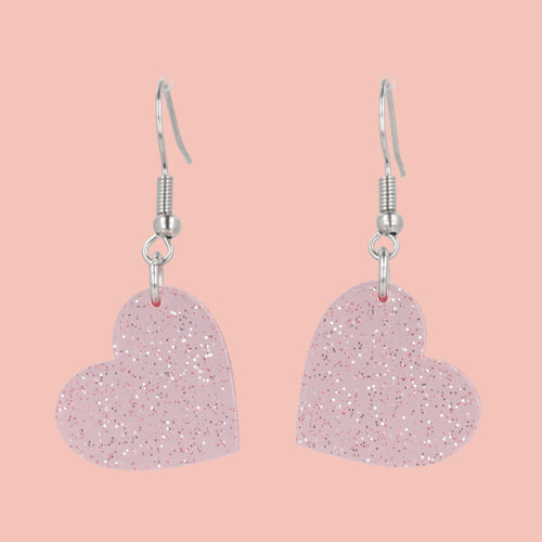 Shimmer Heart Earrings - Pink