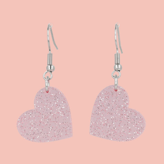 Shimmer Heart Earrings - Pink