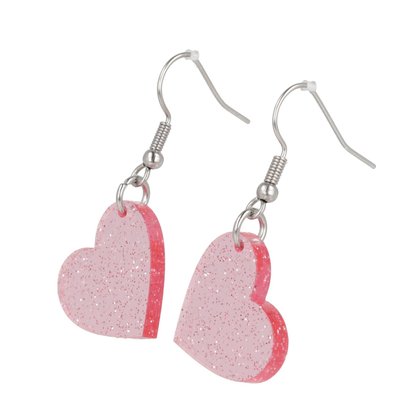 Shimmer Heart Earrings - Pink