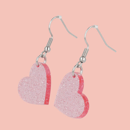 Shimmer Heart Earrings - Pink