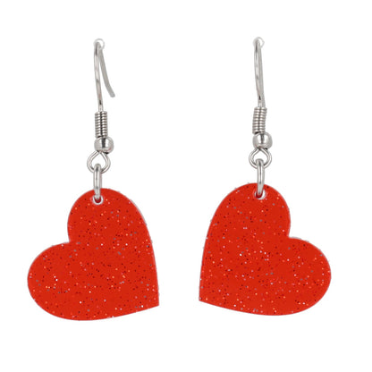 Shimmer Heart Earrings - Red
