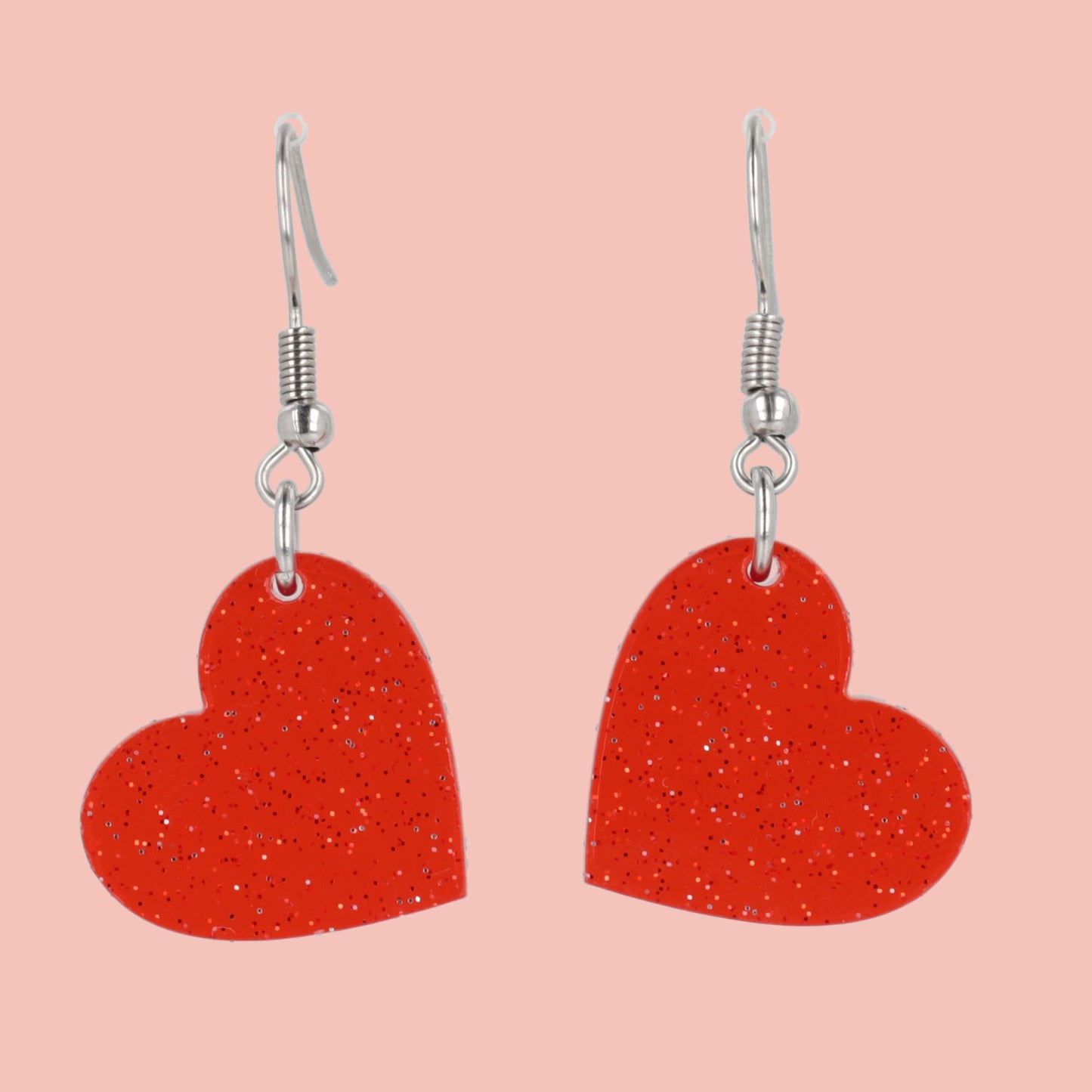 Shimmer Heart Earrings - Red