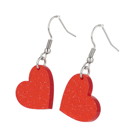 Shimmer Heart Earrings - Red