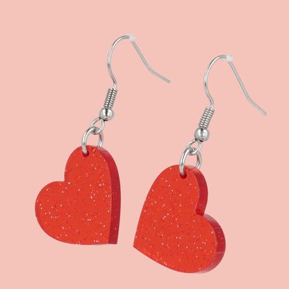 Shimmer Heart Earrings - Red