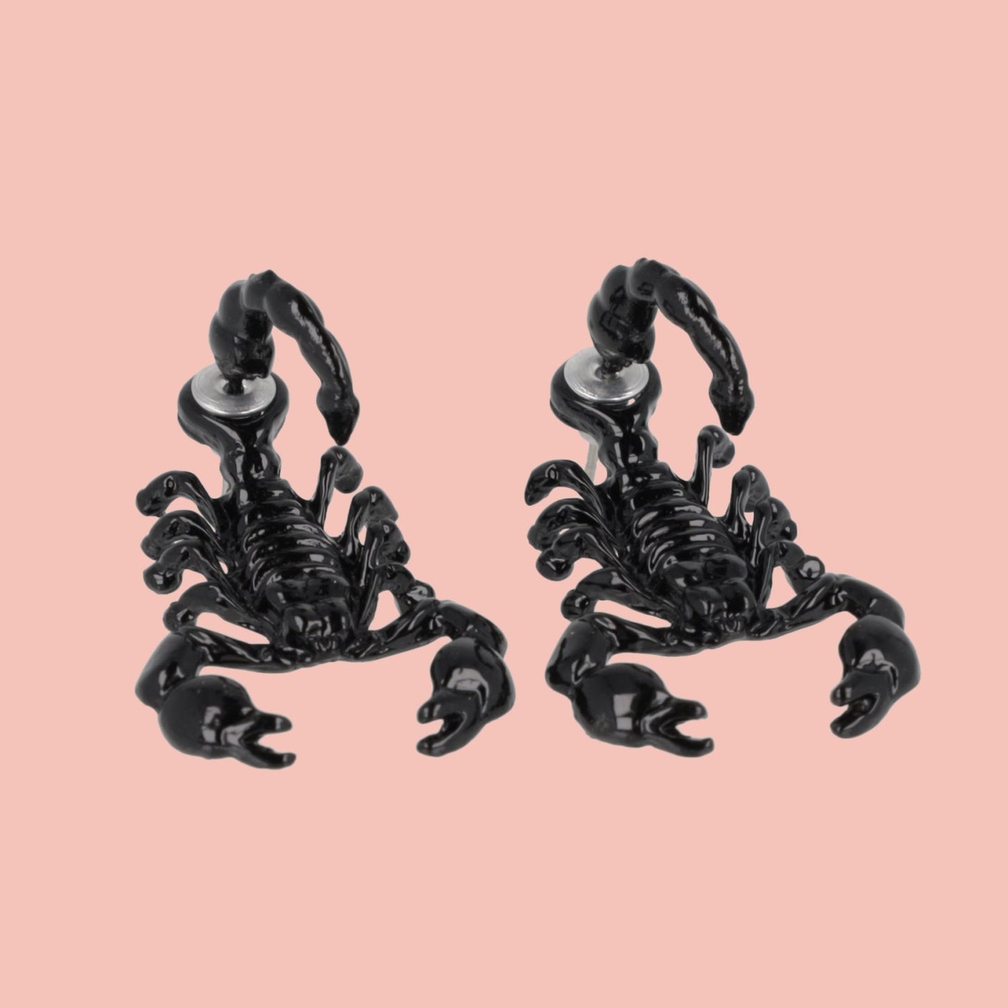 Shiny Black Scorpion 2 Piece Stud Earrings