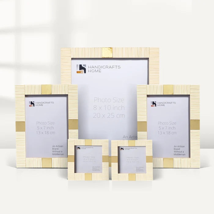 Handmade Soft ivory Resin Inlay Picture Frame Set with Brass Accent ( 5 Pieces