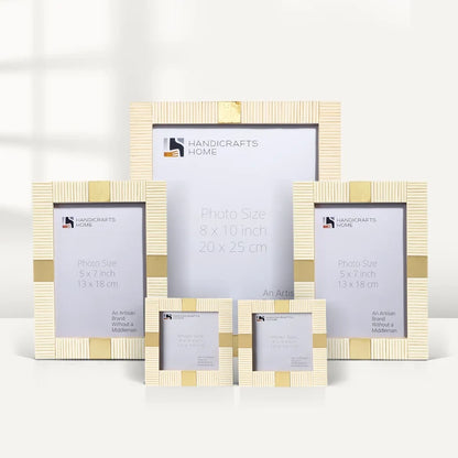 Handmade Soft ivory Resin Inlay Picture Frame Set with Brass Accent ( 5 Pieces