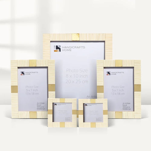 Handmade Soft ivory Resin Inlay Picture Frame Set with Brass Accent ( 5 Pieces