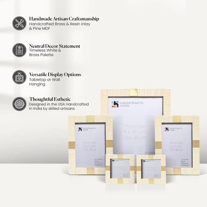 Soft ivory Resin Inlay Picture Frame Set with Brass Accent ( 5 Pieces)