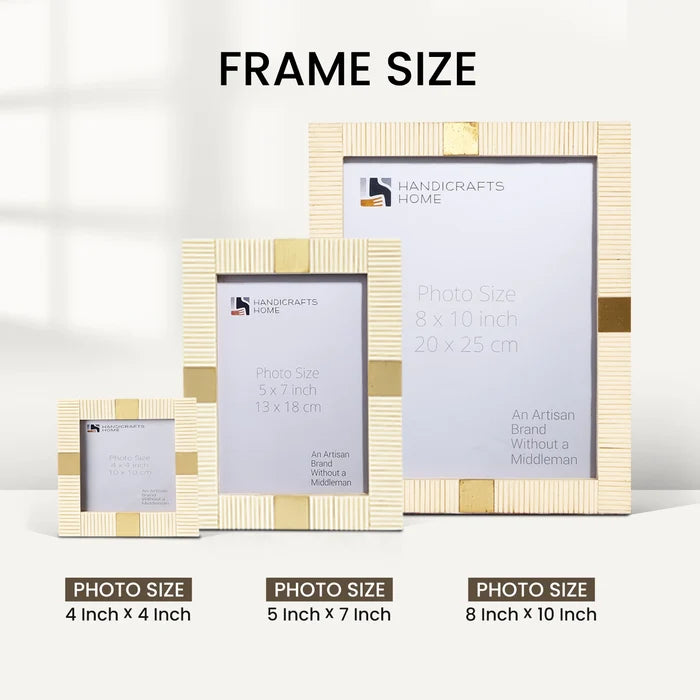 Soft ivory Resin Inlay Picture Frame Set with Brass Accent ( 5 Pieces)