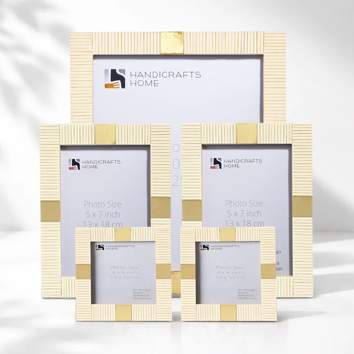 Soft ivory Resin Inlay Picture Frame Set with Brass Accent ( 5 Pieces)