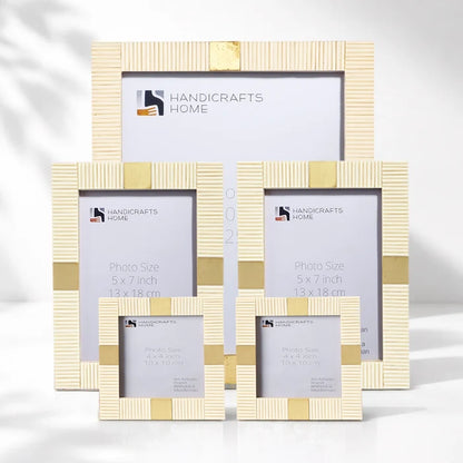 Soft ivory Resin Inlay Picture Frame Set with Brass Accent ( 5 Pieces)
