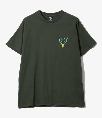 S/S Crew Neck Tee - Dk.Green - Skull & Target Gradation