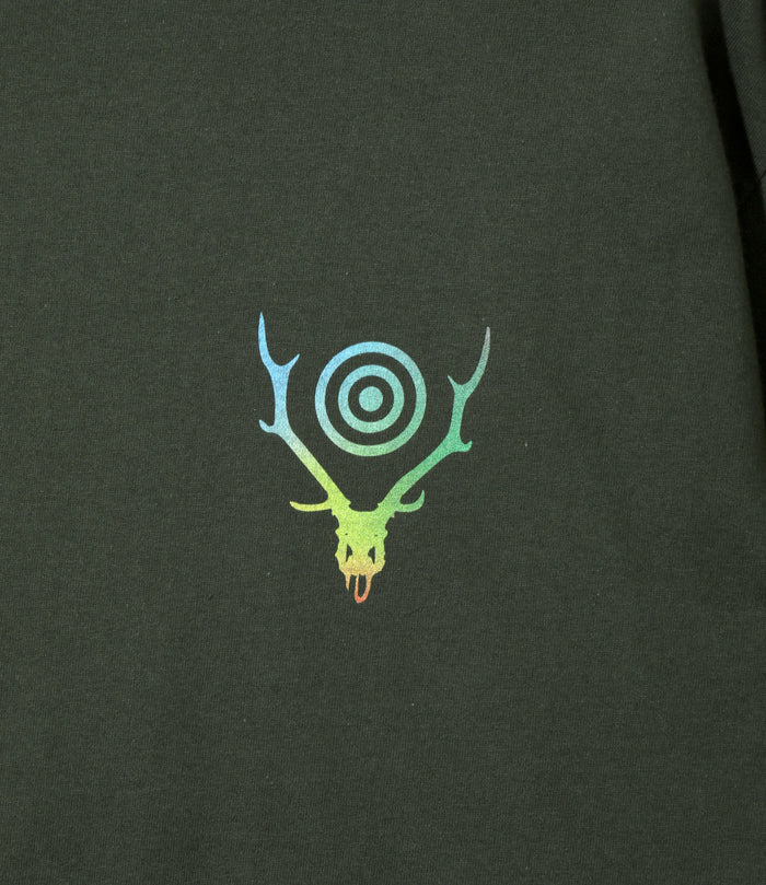 S/S Crew Neck Tee - Dk.Green - Skull & Target Gradation