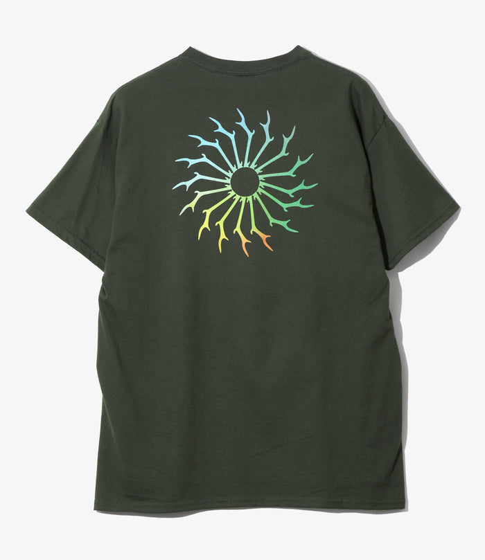 S/S Crew Neck Tee - Dk.Green - Skull & Target Gradation